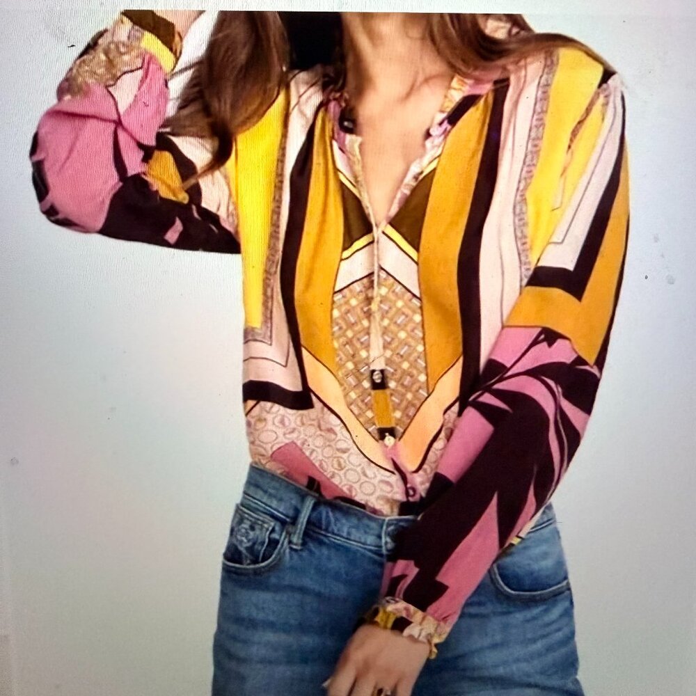 Johnny Was Blouse ~ Echo Amabel Silk Blouse In Neutral